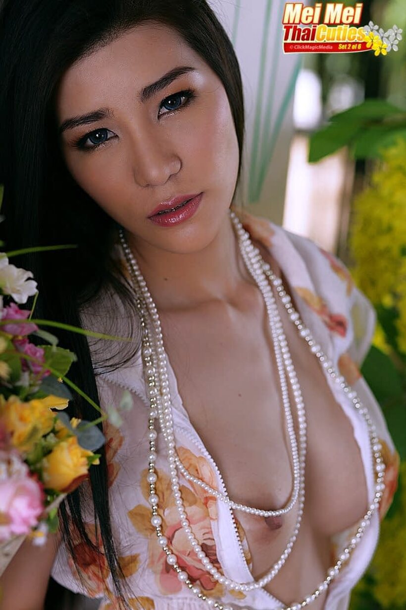 Thai girl shows her big tits and asshole while playing with a dildo, photo 3 of 16