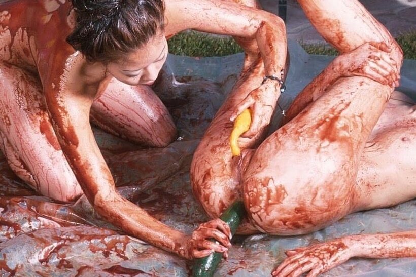 Image 9/20: Ayako Tamura and her pal get filthy with veggies during food play