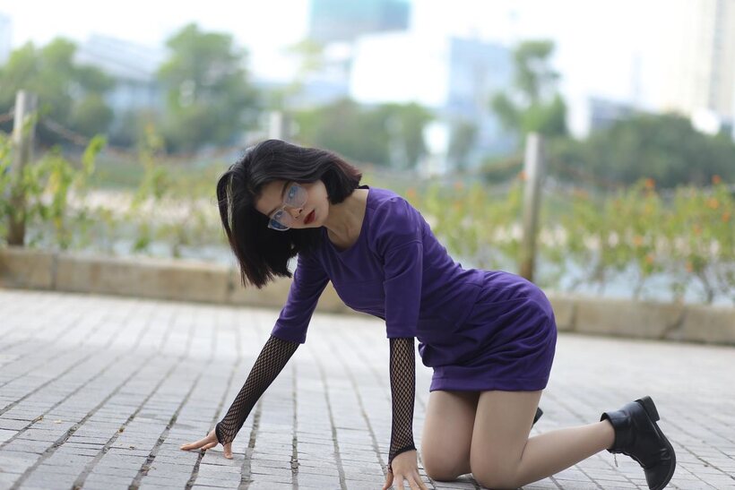 Image 15/21: Brunette girl gets naked in public