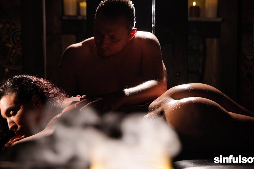 A nude couple kisses passionately during Stanley Johnson's sensual massage (shot 1)