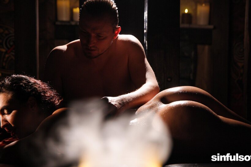 Stanley Johnson nude photo 2 — A nude couple kisses passionately during Stanley Johnson's sensual massage