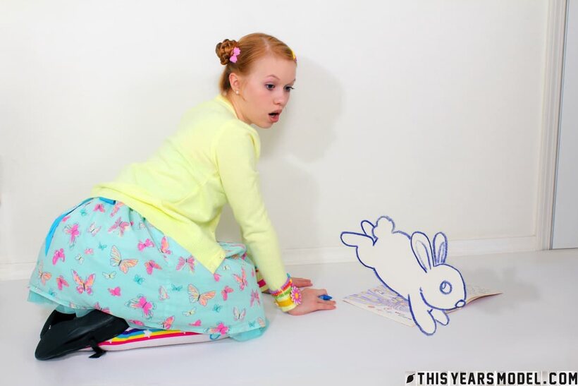 Image 2/15: Dolly Little strips down in socks and Mary Janes, flashing her wet ass