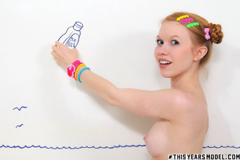 Image 12/15: Dolly Little strips down in socks and Mary Janes, flashing her wet ass