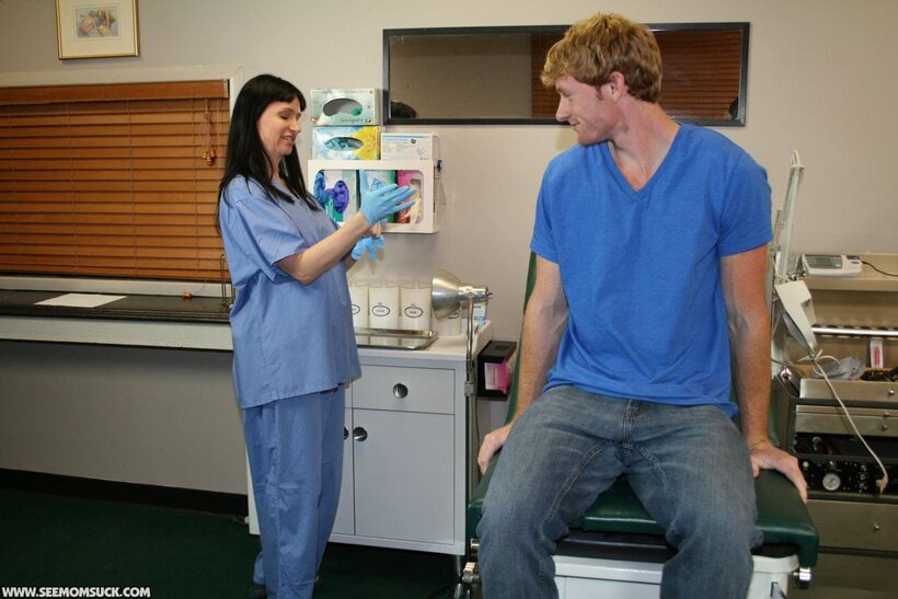 Photo 4 — Angie Noir gives her horny patient a sweet blowjob as nurse