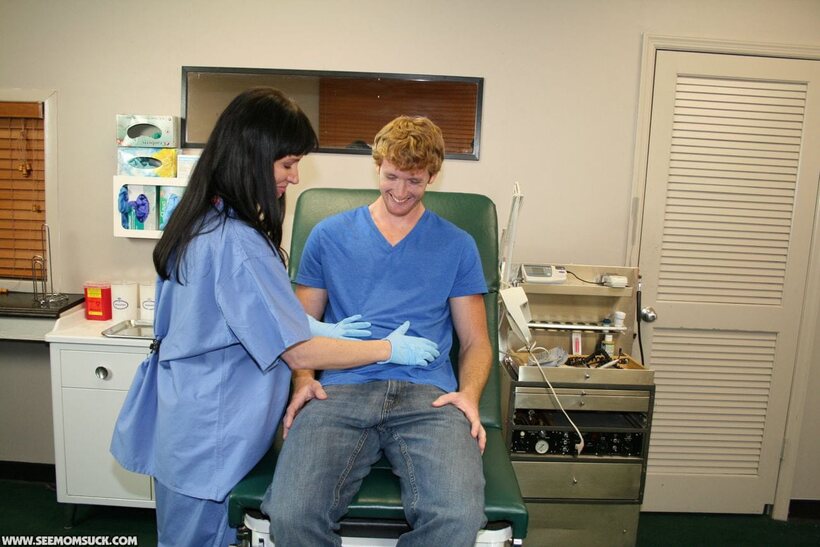 Photo 6 — Angie Noir gives her horny patient a sweet blowjob as nurse