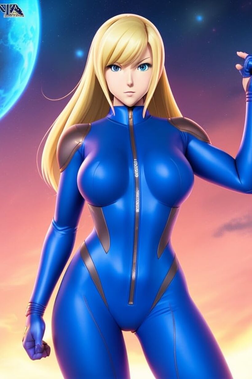 Teasing her big tits, Zero Suit Samus strikes poses in hentai (shot 5)