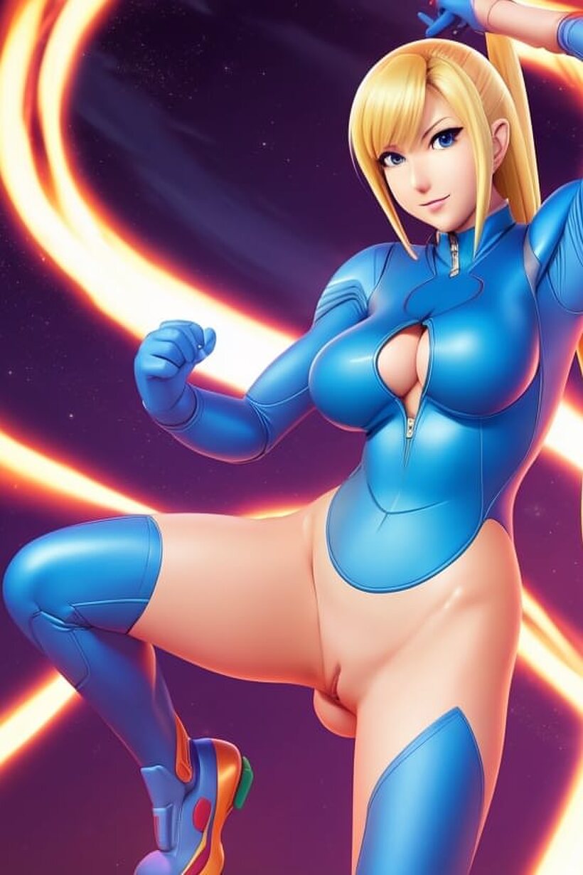 Teasing her big tits, Zero Suit Samus strikes poses in hentai (shot 10)