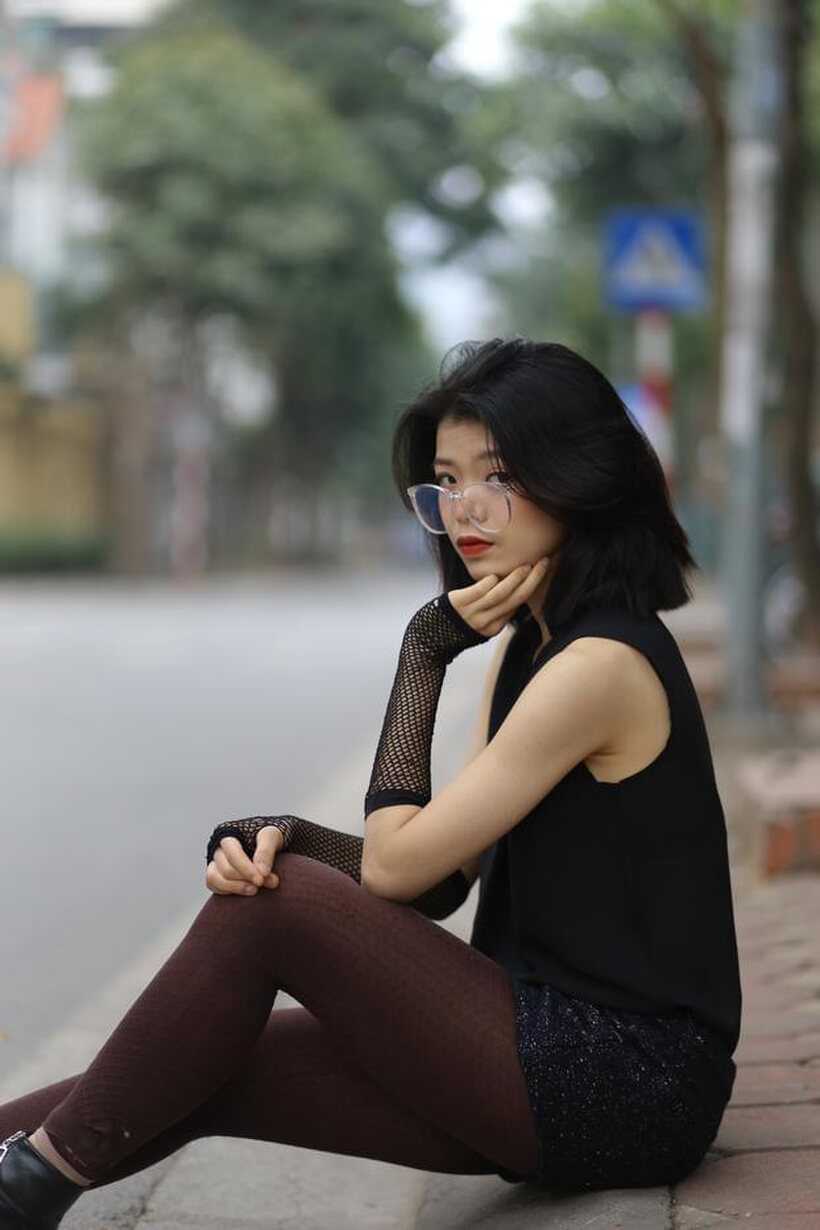 Image 9/21: Asian girl exposes her body outdoors