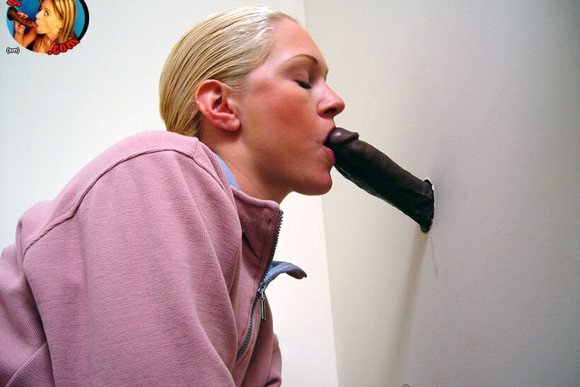 Image 6/15: Sucking a black cock on the toilet seat, blonde woman in a bath