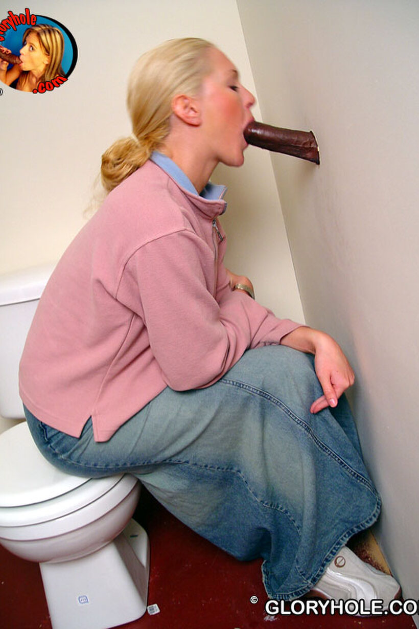 Photo 11 — Sucking a black cock on the toilet seat, blonde woman in a bath