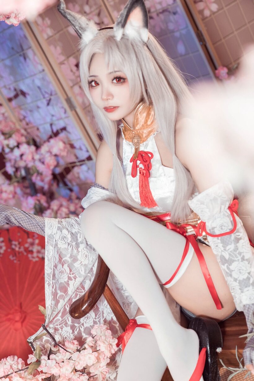 Asian nude photo 9 — Platinum blonde Asian girl poses outdoors in cosplay lingerie
