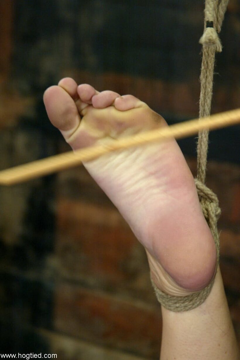 BDSM nude photo 18 — Tied naked with legs spread, Harmony shows off her pussy and feet