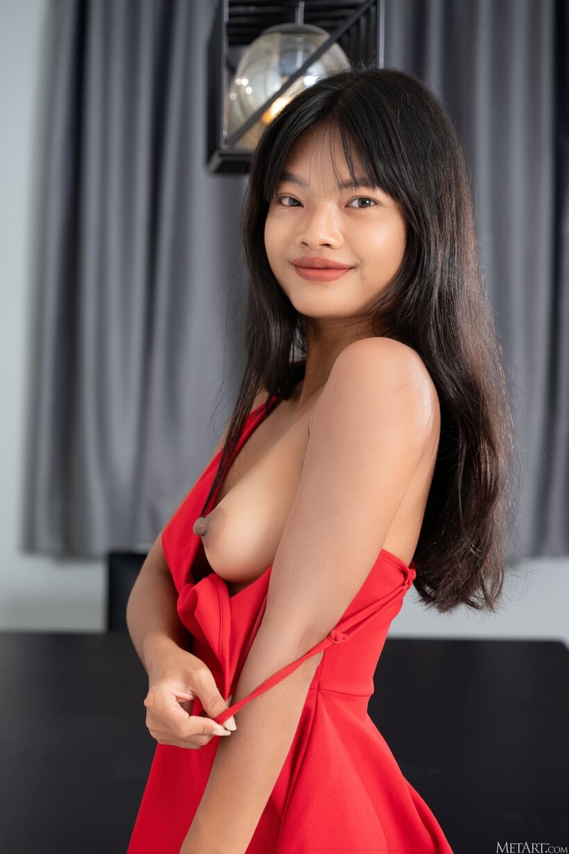 Asian pic 5 from the set «Glamour model shows her long nipples and pussy while undressing»