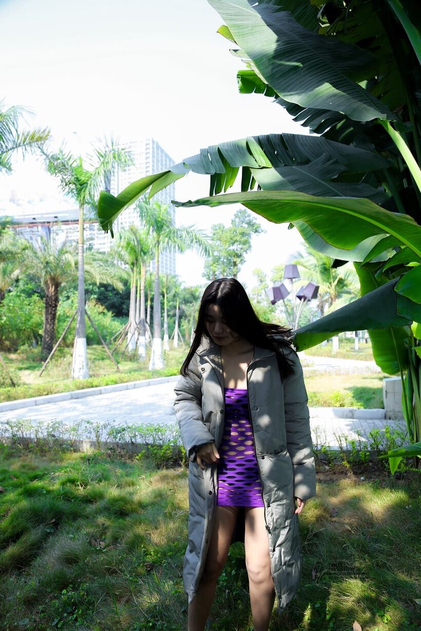 Asian nude photo 8 — Outdoor compilation of a brunette babe flashing her shaved pussy