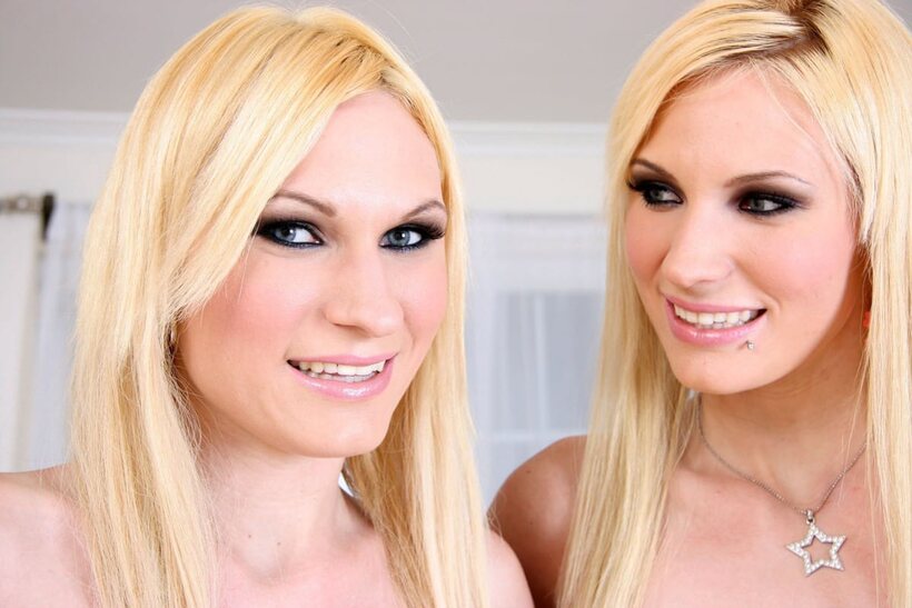 Image 1/15: Blonde Katie Cameron deepthroats and shows her pussy with Kelly Cameron