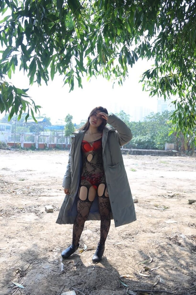 Image 13/21: Asian girl gets naked outdoors and shows her ass