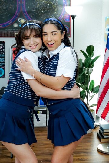 Evie Christian and Madison Wilde fuck in a classroom threesome